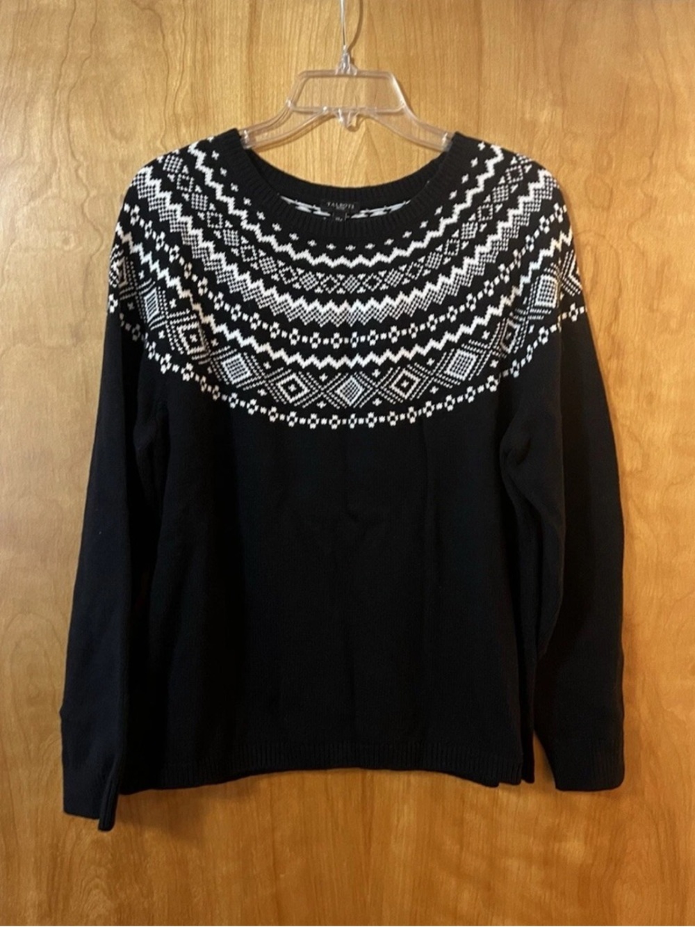 Talbots Nordic Print Sweater Fair Isle Black White Cotton Rayon Petite XLP XL P